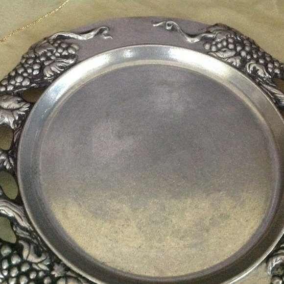Pewter Vintage Carson Statesmetal Raised Grape Design Tray w/Sugar & Creamer - Picture 4 of 11